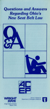 Ohio ACEP and Wright State's 1986 brochure on Ohio's new seat belt law